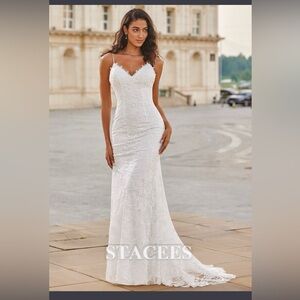 NWT Boho Mermaid V Neck Backless Lace Beach Sweep Train Bride Wedding Dress sz 4